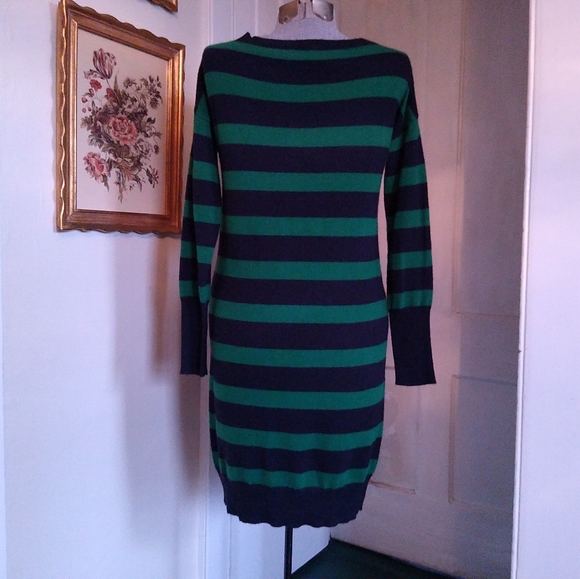 J. CREW Blue and Green Horizontal Striped Long Sleeve Sweater Dress - Picture 3 of 5